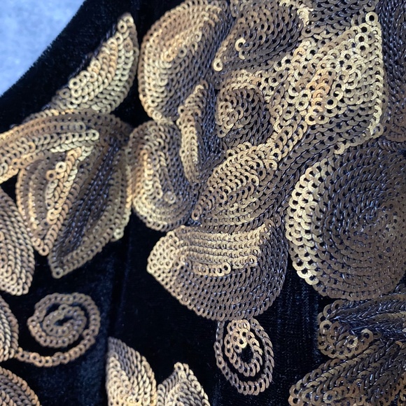 Tatyana L Gold Sequin Velvet Cocktail Dress Midi Pin Up Flirty Formal Bodycon - Picture 2 of 11